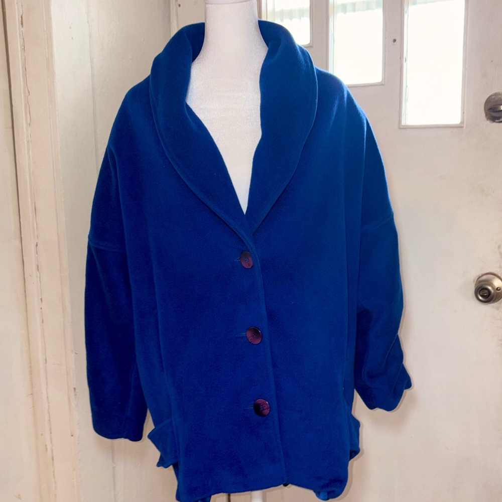Vintage Braetan Blue Wool Coat Made USA Oversized Shawl Collar L